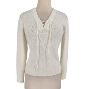 SALE Zalma Spark Eyelash Pullover Sweater WHITE Long Sleeve Size Small